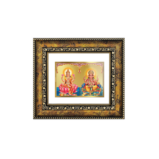 DIVINITI 24K Gold Plated Foil Lakshmi & Ganesha Wall Photo Frame, Table Decor for Home & Office Decor Gift Items DG 113 Size 1 (17.7x15.9 CM)