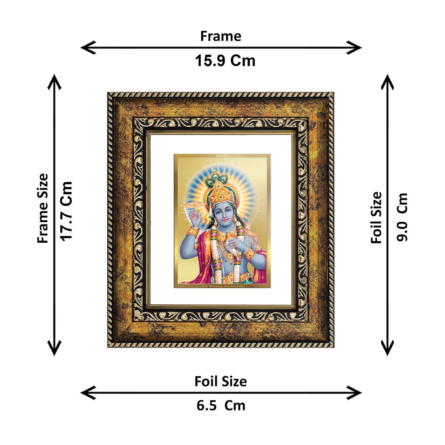 DIVINITI 24K Gold Plated Foil Vishnu Wall Photo Frame, Table Decor for Home & Office Decor Gift Items DG 113 Size 1 (17.7x15.9 CM)