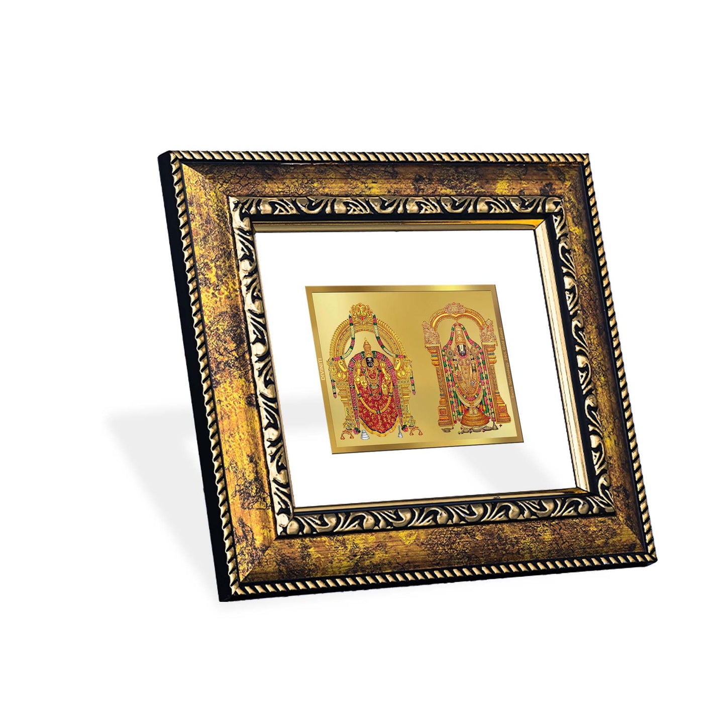 DIVINITI 24K Gold Plated Foil Padmavati & Balaji Wall Photo Frame, Table Decor for Home & Office Decor Gift Items DG 113 Size 1 (17.7x15.9 CM)