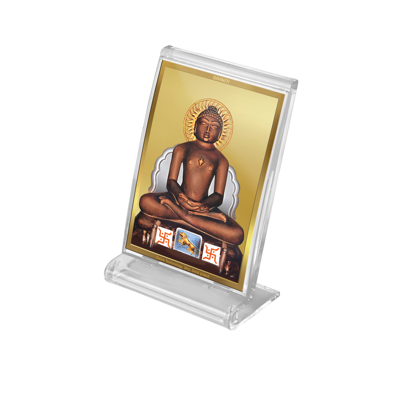 Diviniti 24K Gold Plated Mahavira Frame For Car Dashboard, Home Decor, Festival Gift (11 x 6.8 CM)