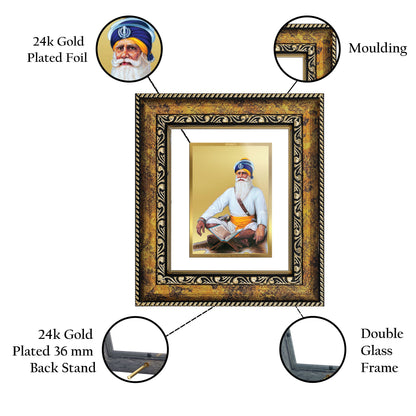 DIVINITI 24K Gold Plated Foil Baba Deep Singh Wall Photo Frame, Table Decor for Home & Office Decor Gift Items DG 113 Size 1 (17.7x15.9 CM)