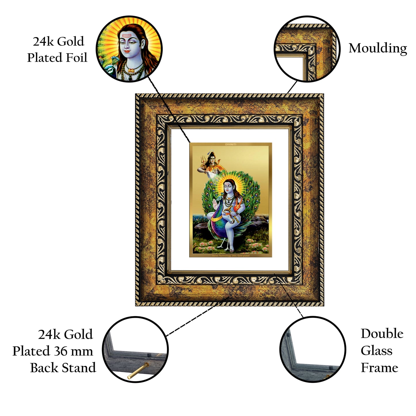 DIVINITI 24K Gold Plated Foil Baba Balak Nath Wall Photo Frame, Table Decor for Home & Office Decor Gift Items DG 113 Size 1 (17.7x15.9 CM)