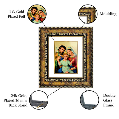 DIVINITI 24K Gold Plated Foil Holy Family Wall Photo Frame, Table Decor for Home & Office Decor Gift Items DG 113 Size 1 (17.7x15.9 CM)