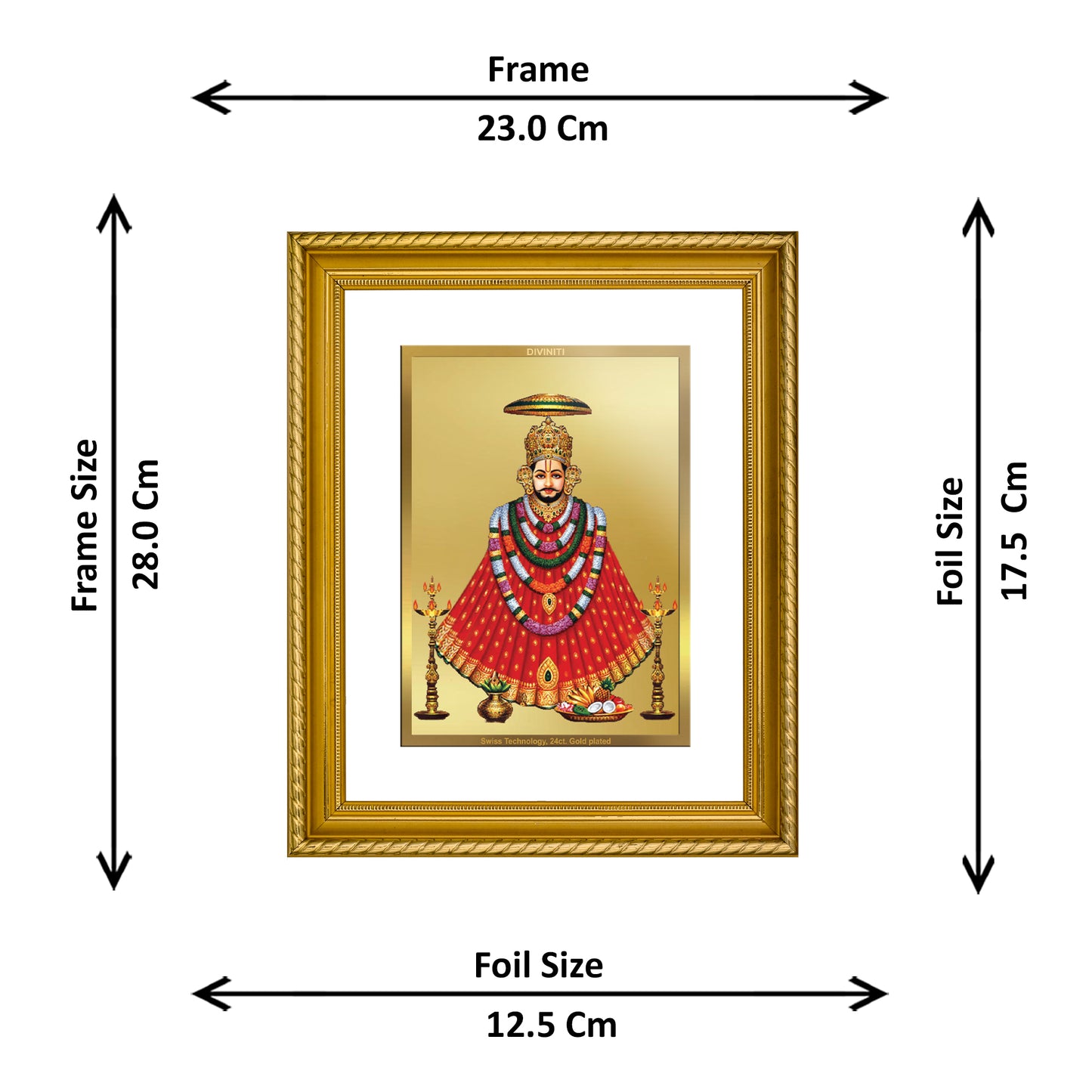 Diviniti 24K Gold Plated Khatu Shyam Wooden Photo Frame for Home & Office Decor, Wall Hanging, Tabletop, Puja Room, Gift DG056S2.5 (29.5x24.5 CM)