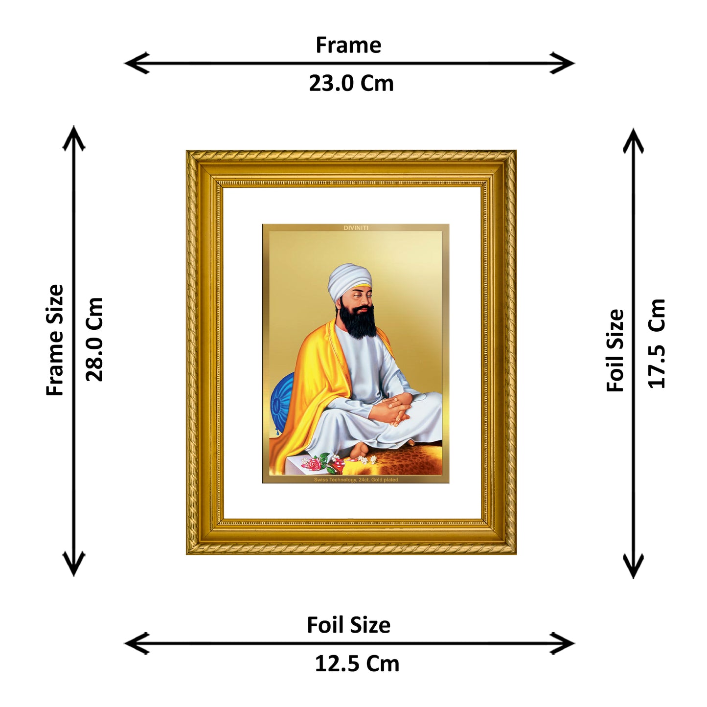 Diviniti 24K Gold Plated Guru Tegh Bahadur Wooden Photo Frame for Home & Office Decor, Wall Hanging, Tabletop, Puja Room, Gift DG056S2.5 (29.5x24.5 CM)