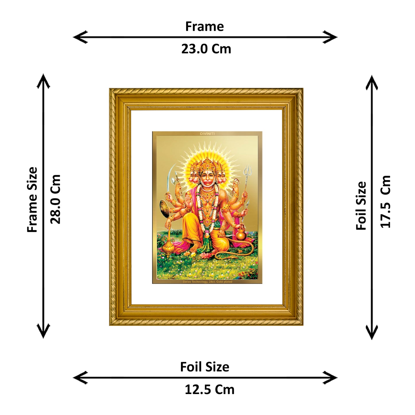 Diviniti 24K Gold Plated Panchmukhi Hanuman Wooden Photo Frame for Home & Office Decor, Wall Hanging, Tabletop, Puja Room, Gift DG056S2.5 (29.5x24.5 CM)