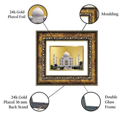 DIVINITI 24K Gold Plated Foil Taj Mahal Wall Photo Frame, Table Decor for Home & Office Decor Gift Items DG 113 Size 1 (17.7x15.9 CM)