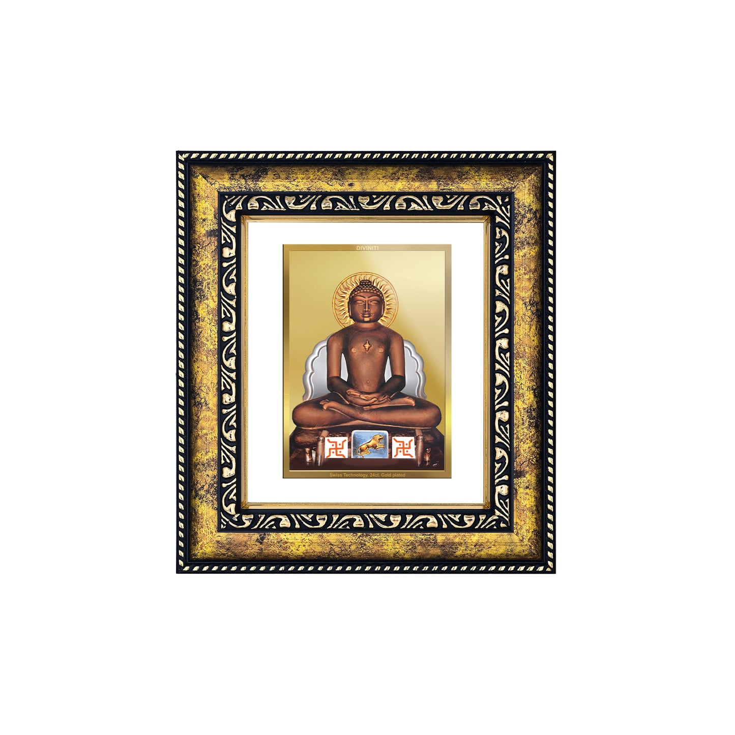 DIVINITI 24K Gold Plated Mahavira Luxurious Photo Frame Idol for Home Wall Decor, Workshop, Table Top, Premium Gift|DG113 Size 2 (22.6x18.4 CM)