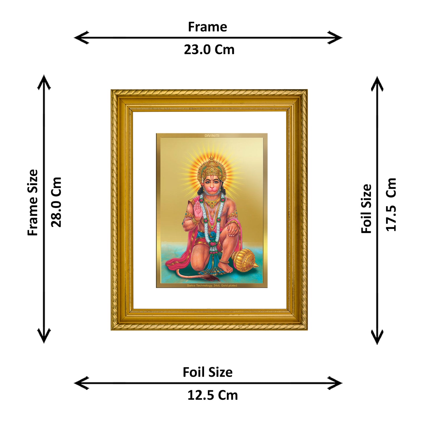 Diviniti 24K Gold Plated Hanuman Wooden Wall Photo Frame for Home & Office Decor, Tabletop, Puja Room, Gift DG056S2.5 (29.5x24.5 CM)