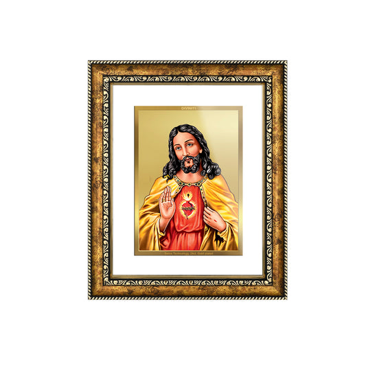 DIVINITI 24K Gold Plated Jesus Wall Photo Frame for Home Decor, Wall Hanging, Table Top, Puja Room & Gift DG113S3 (27.6X35.4 CM)