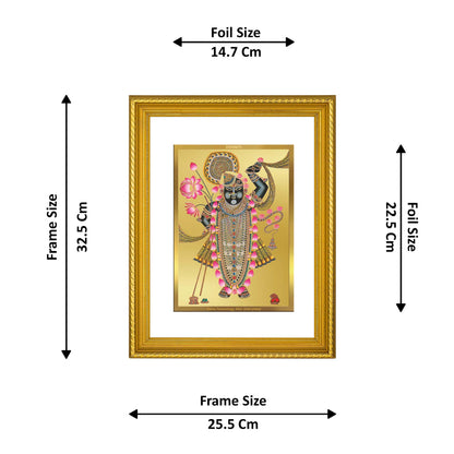 DIVINITI 24K Gold Plated Shrinathji Wooden Premium Photo Frame Idol for Wall Hanging, Workshop, Table Top, Home Decor, Luxury Gift | DG113 Size 2 (22.6x18.4 CM)