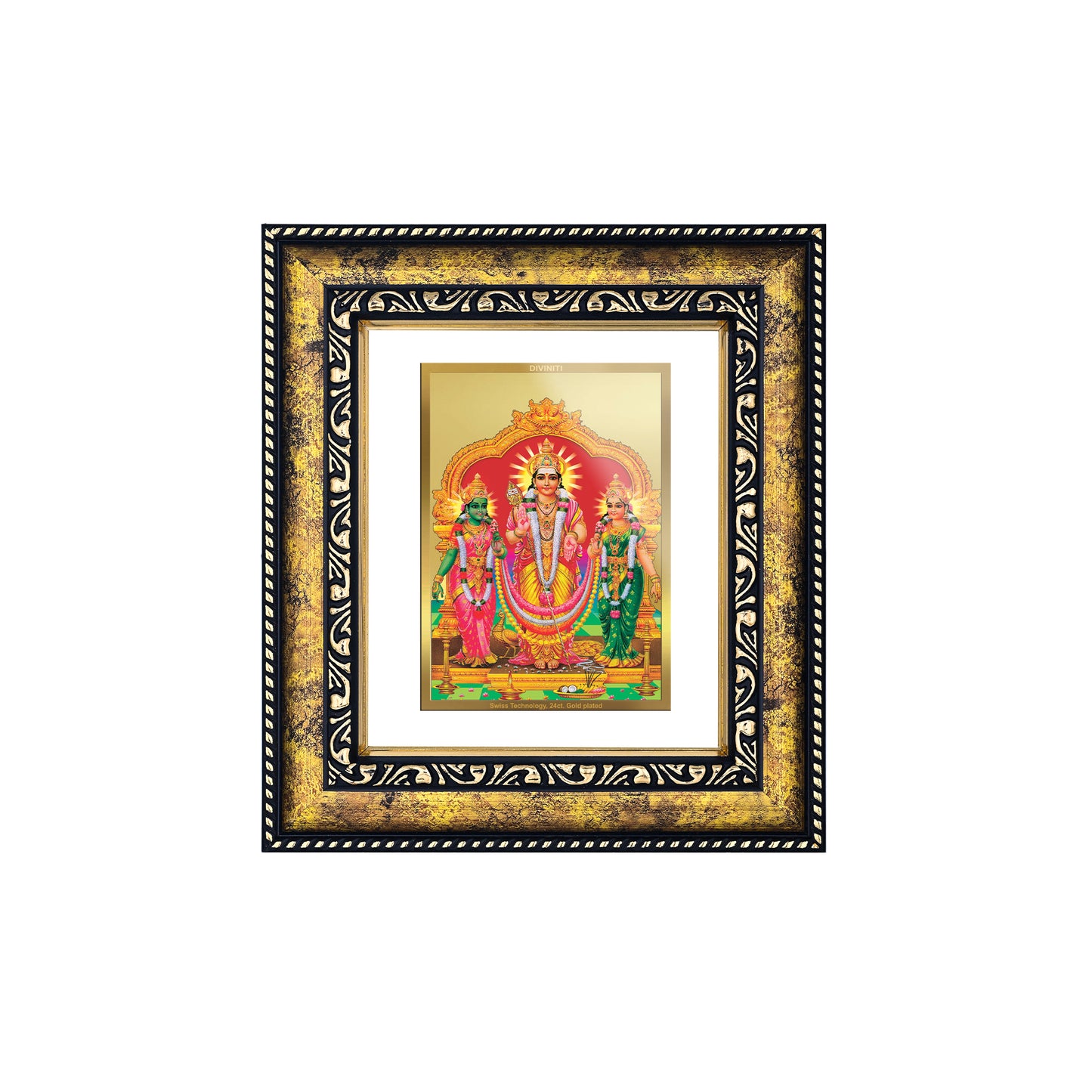 DIVINITI 24K Gold Plated Murugan Valli Photo Frame Idol for Home Decor, Puja Room, Table Top, Wall Hanging, Workshop, Luxurious Gift|DG113 Size 2 (22.6x18.4 CM)