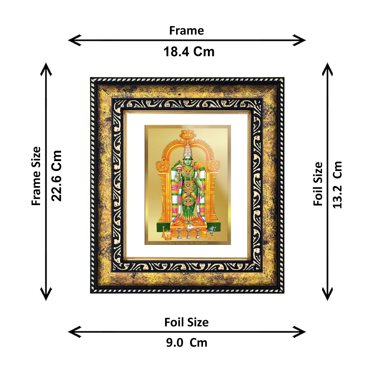 DIVINITI 24K Gold Plated Meenakshi Classic Photo Frame Idol for Home & Office Decor, Wall Hanging, Workshop, Table Top, Gift|DG113 Size 2 (22.6x18.4 CM)