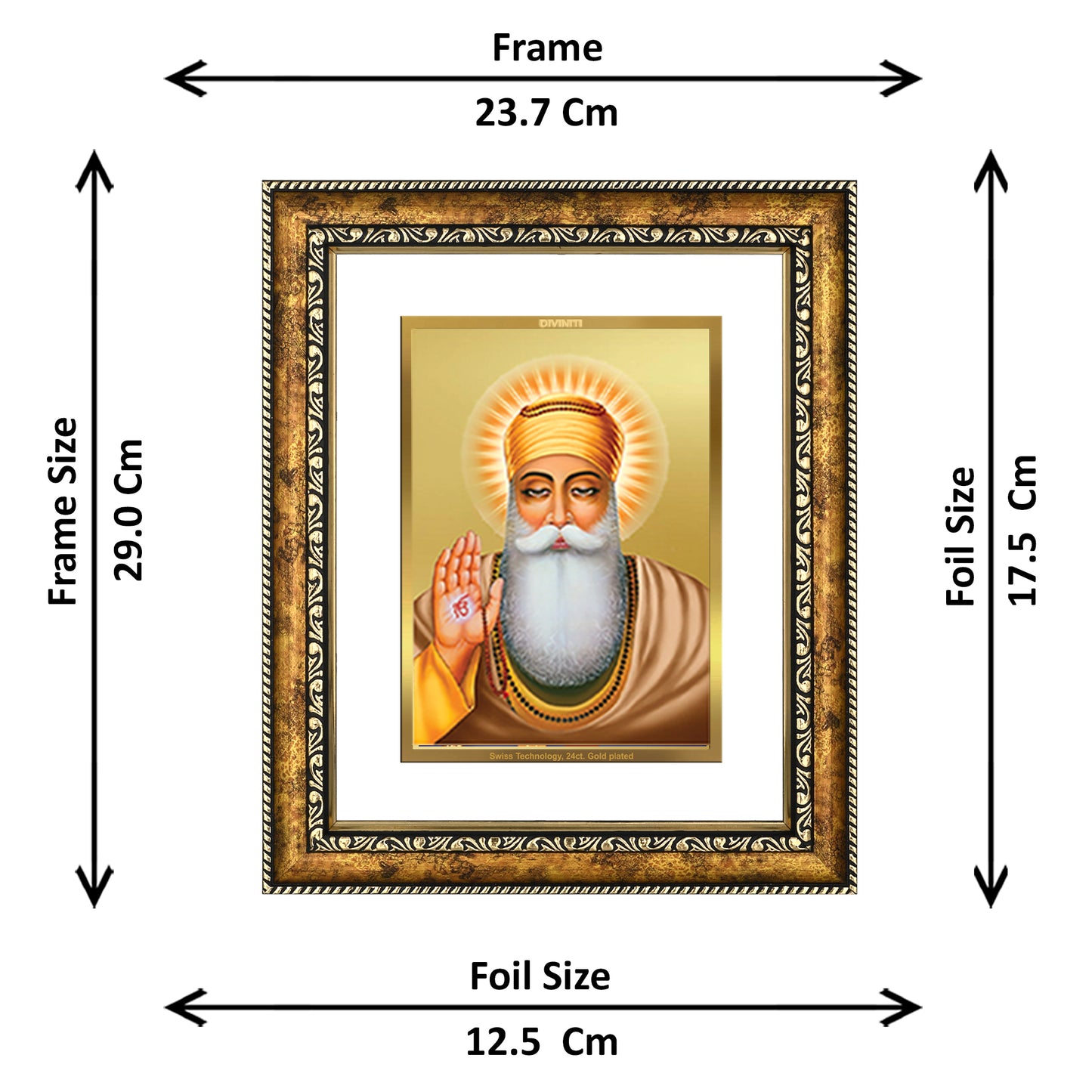 DIVINITI Guru Nanak Gold Plated Wall Photo Frame, Table Decor| DG Frame 113 Size 2.5 and 24K Gold Plated Foil (29 CM X 23.7 CM)