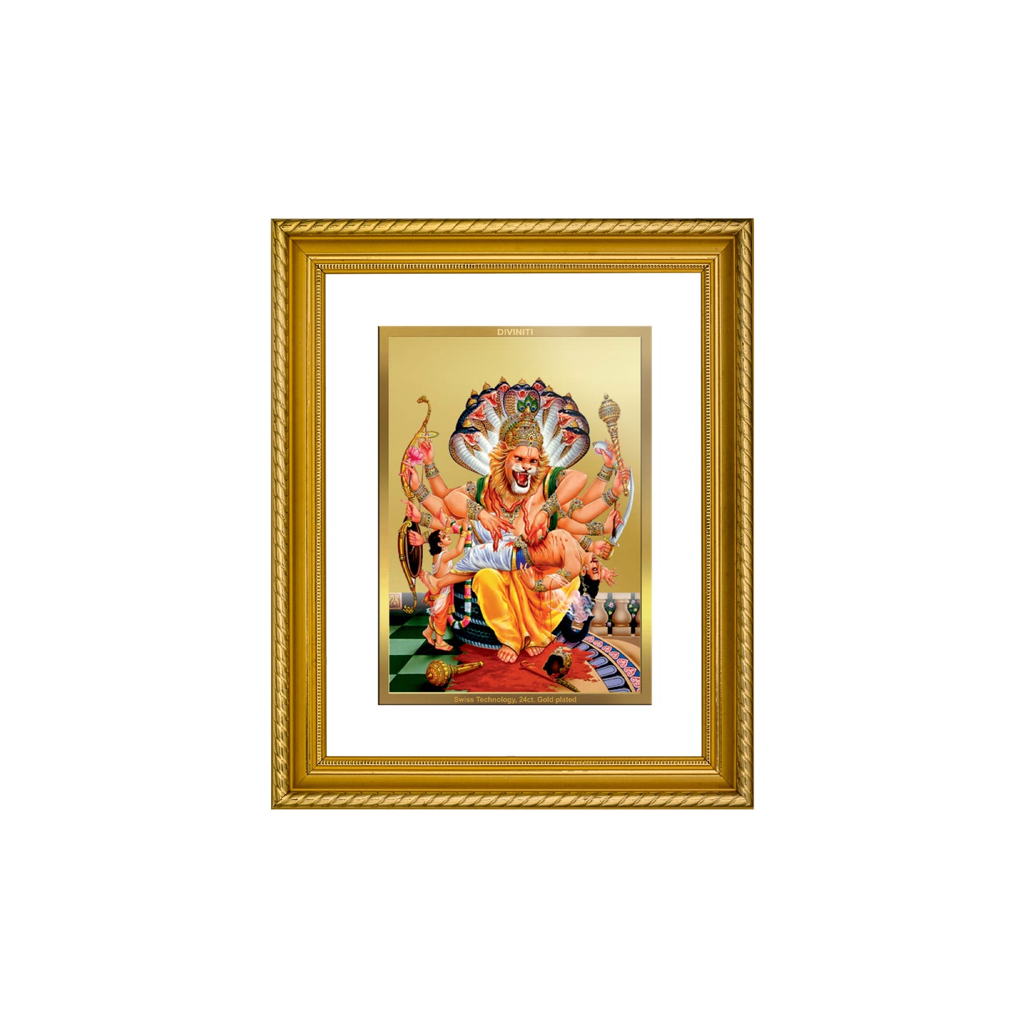 Diviniti 24K Gold Plated Narasimha Wooden Photo Frame for Home & Office Decor, Wall Hanging, Tabletop, Puja Room, Gift DG056S2.5 (29.5x24.5 CM)