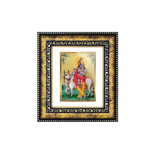 DIVINITI 24K Gold Plated Foil Lord Krishna Photo Frame for Home Decor, Table Top, Wall Hanging, Workshop, Premium Gift|DG113 Size 2 (22.6x18.4 CM)