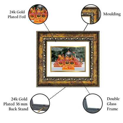 DIVINITI 24K Gold Plated Foil Mata Ka Darbar Wall Photo Frame, Table Decor for Home & Office Decor Gift Items DG 113 Size 1 (17.7x15.9 CM)