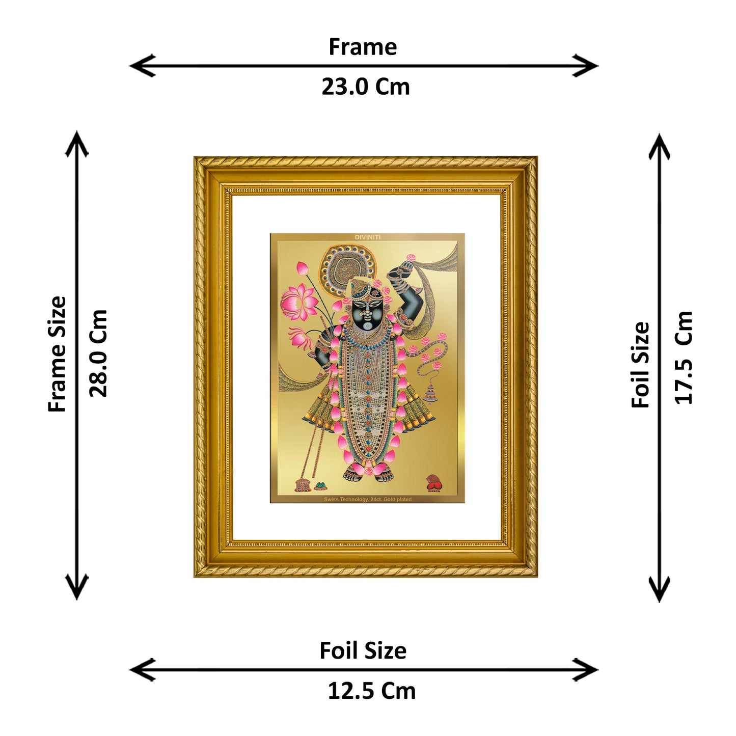 Diviniti 24K Gold Plated Shrinathji Wooden Photo Frame for Home & Office Decor, Wall Hanging, Tabletop, Puja Room, Gift DG056S2.5 (29.5x24.5 CM)