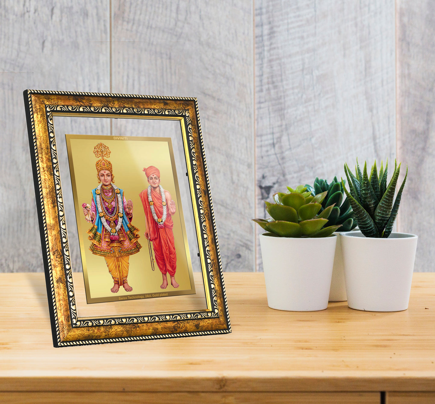 DIVINITI 24K Gold Plated Swaminarayan Wall Photo Frame for Home Decor, Wall Hanging, Table Top, Puja Room & Gift DG113S3 (27.6X35.4 CM)