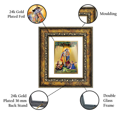 DIVINITI 24K Gold Plated Foil Radha Krishna Wall Photo Frame, Table Decor for Home & Office Decor Gift Items DG 113 Size 1 (17.7x15.9 CM)