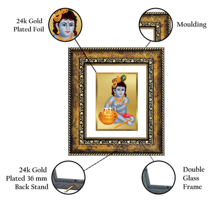 DIVINITI 24K Gold Plated Foil Bal Gopal Wall Photo Frame, Table Decor for Home & Office Decor Gift Items DG 113 Size 1 (17.7x15.9 CM)