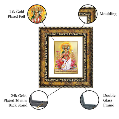 DIVINITI 24K Gold Plated Foil Gayatri Mata Wall Photo Frame, Table Decor for Home & Office Decor Gift Items DG 113 Size 1 (17.7x15.9 CM)