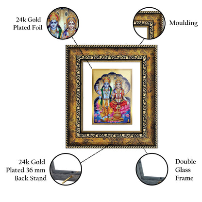 DIVINITI 24K Gold Plated Foil Vishnu Lakshmi Wall Photo Frame, Table Decor for Home & Office Decor Gift Items DG 113 Size 1 (17.7x15.9 CM)