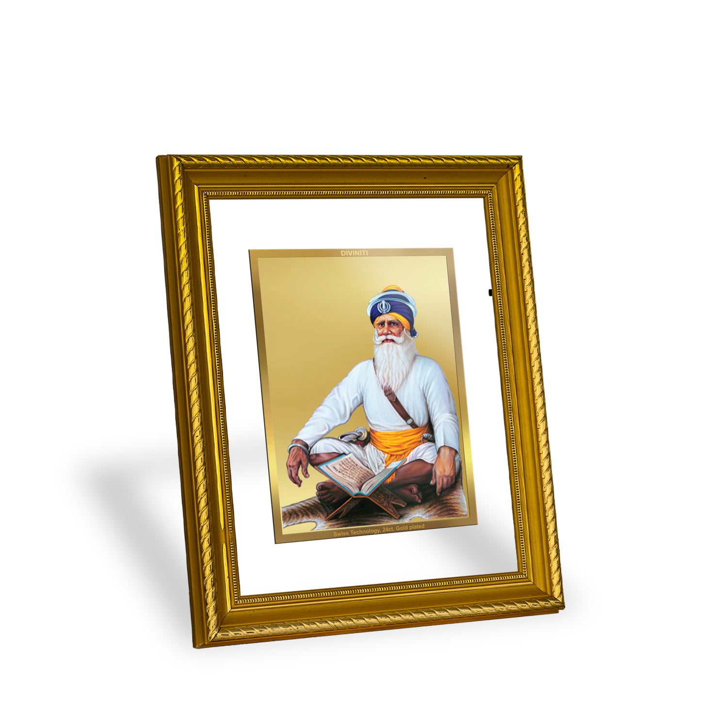 Diviniti 24K Gold Plated Baba Deep Singh Wooden Photo Frame for Home & Office Decor, Wall Hanging, Tabletop, Puja Room, Gift DG056S2.5 (29.5x24.5 CM)