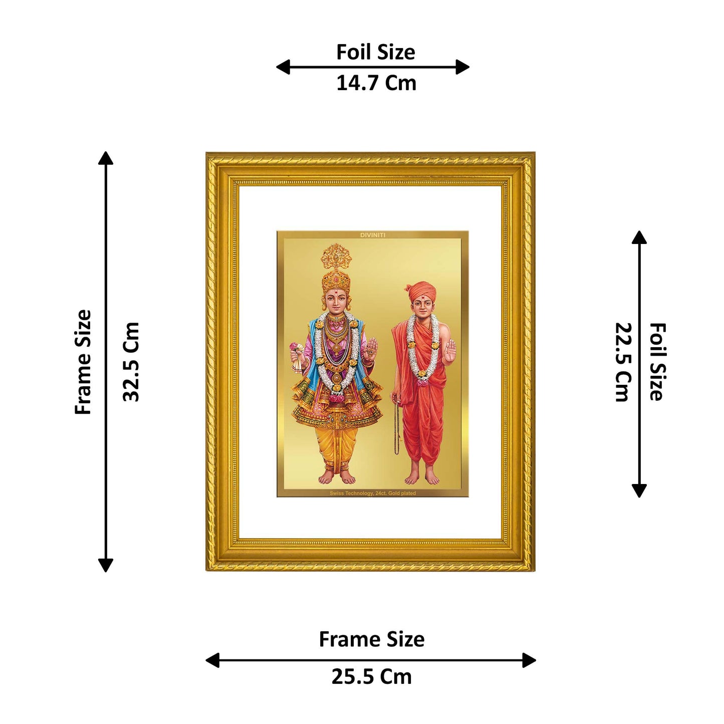 DIVINITI 24K Gold Plated Swami Narayan Wooden Photo Frame Idol for Home Wall Decor, Workshop, Table Top, Premium Gift | DG113 Size 2 (22.6x18.4 CM)