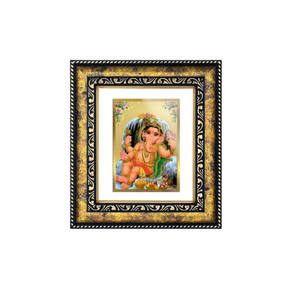 DIVINITI 24K Gold Plated Foil Bal Ganesha Photo Frame for Home Decor, Table Top, Wall Hanging, Workshop, Premium Gift|DG113 Size 2 (22.6x18.4 CM)