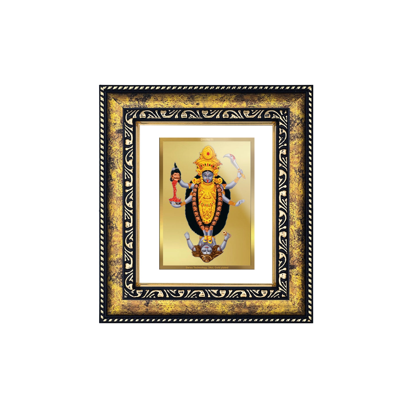 DIVINITI 24K Gold Plated Maa Kali Modern Photo Frame Idol for Wall Hanging, Workshop, Table Top, Home Decor, Luxury Gift|DG113 Size 2 (22.6x18.4 CM)