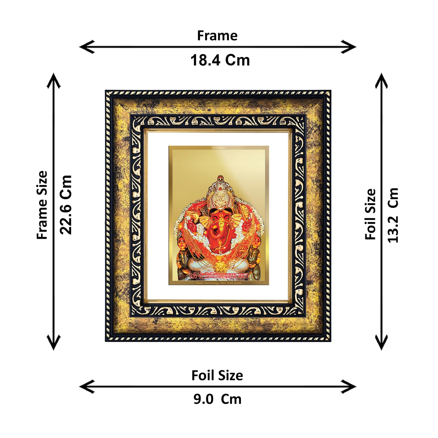 DIVINITI 24K Gold Plated Siddhivinayak Exquisite Photo Frame Idol for Home & Office Decor, Wall Hanging, Workshop, Table Top, Gift|DG113 Size 2 (22.6x18.4 CM)