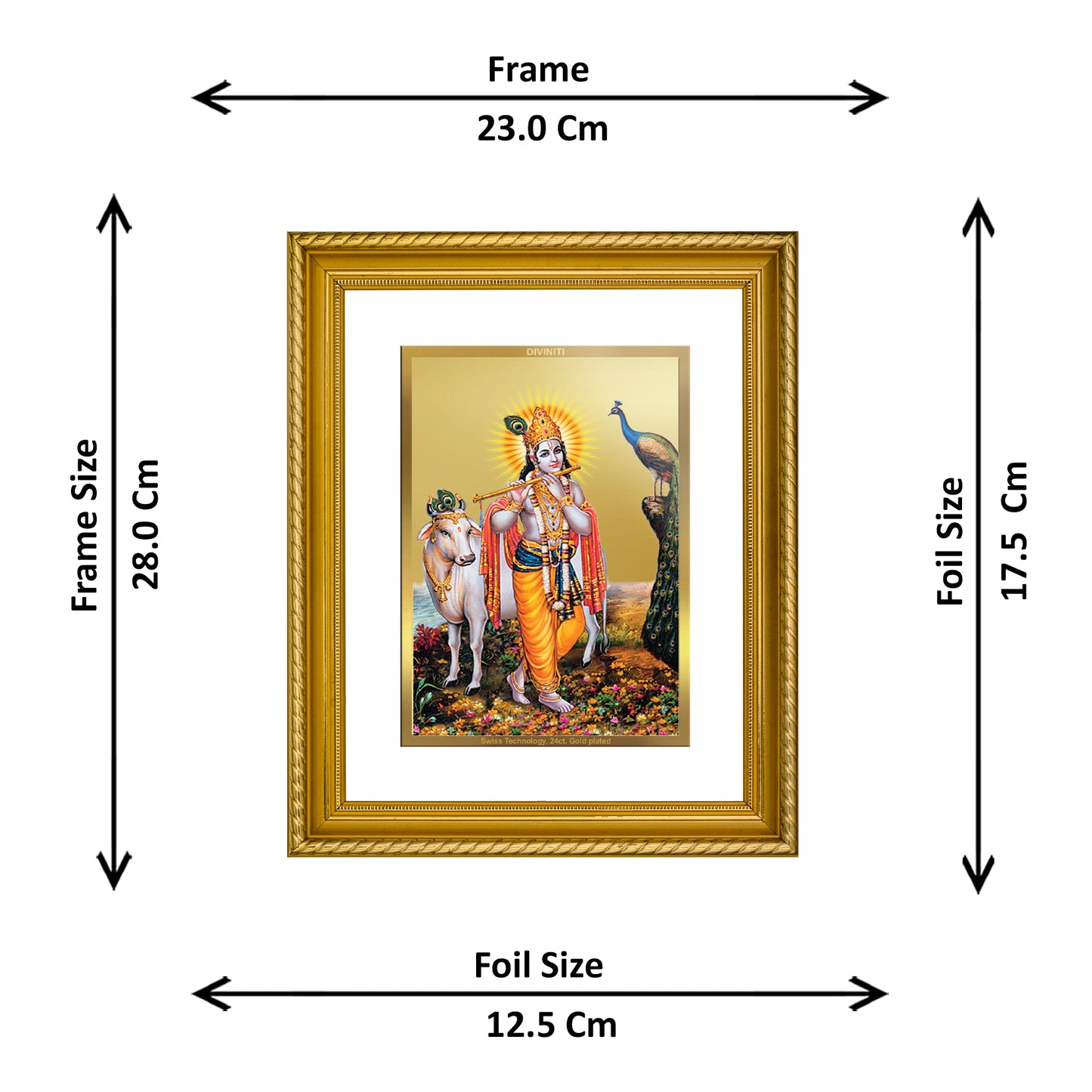 Diviniti 24K Gold Plated Krishna Wooden Wall Photo Frame for Home & Office Decor, Tabletop, Puja Room, Gift DG056S2.5 (29.5x24.5 CM)