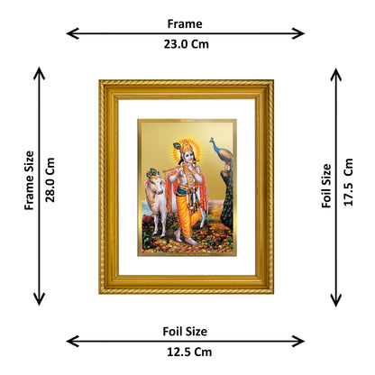 Diviniti 24K Gold Plated Krishna Wooden Wall Photo Frame for Home & Office Decor, Tabletop, Puja Room, Gift DG056S2.5 (29.5x24.5 CM)