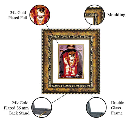 DIVINITI 24K Gold Plated Foil Mahendipur Balaji Wall Photo Frame, Table Decor for Home & Office Decor Gift Items DG 113 Size 1 (17.7x15.9 CM)