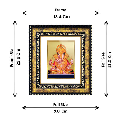 DIVINITI 24K Gold Plated Foil Dagdu Ganesha Photo Frame for Wall Hanging, Home Decor, Workshop, Table Top, Luxury Gift|DG113 Size 2 (22.6x18.4 CM)