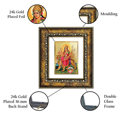 DIVINITI 24K Gold Plated Foil Durga Wall Photo Frame, Table Decor for Home & Office Decor Gift Items DG 113 Size 1 (17.7x15.9 CM)