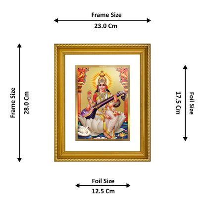 DIVINITI 24K Gold Plated Saraswati Wall Photo Frame for Home Decor, Wall Hanging, Table Top, Puja Room & Gift DG056S3 (27.6X35.4 CM)