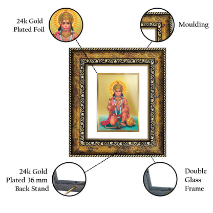 DIVINITI 24K Gold Plated Foil God Hanuman Wall Photo Frame, Table Decor for Home & Office Decor Gift Items DG 113 Size 1 (17.7x15.9 CM)