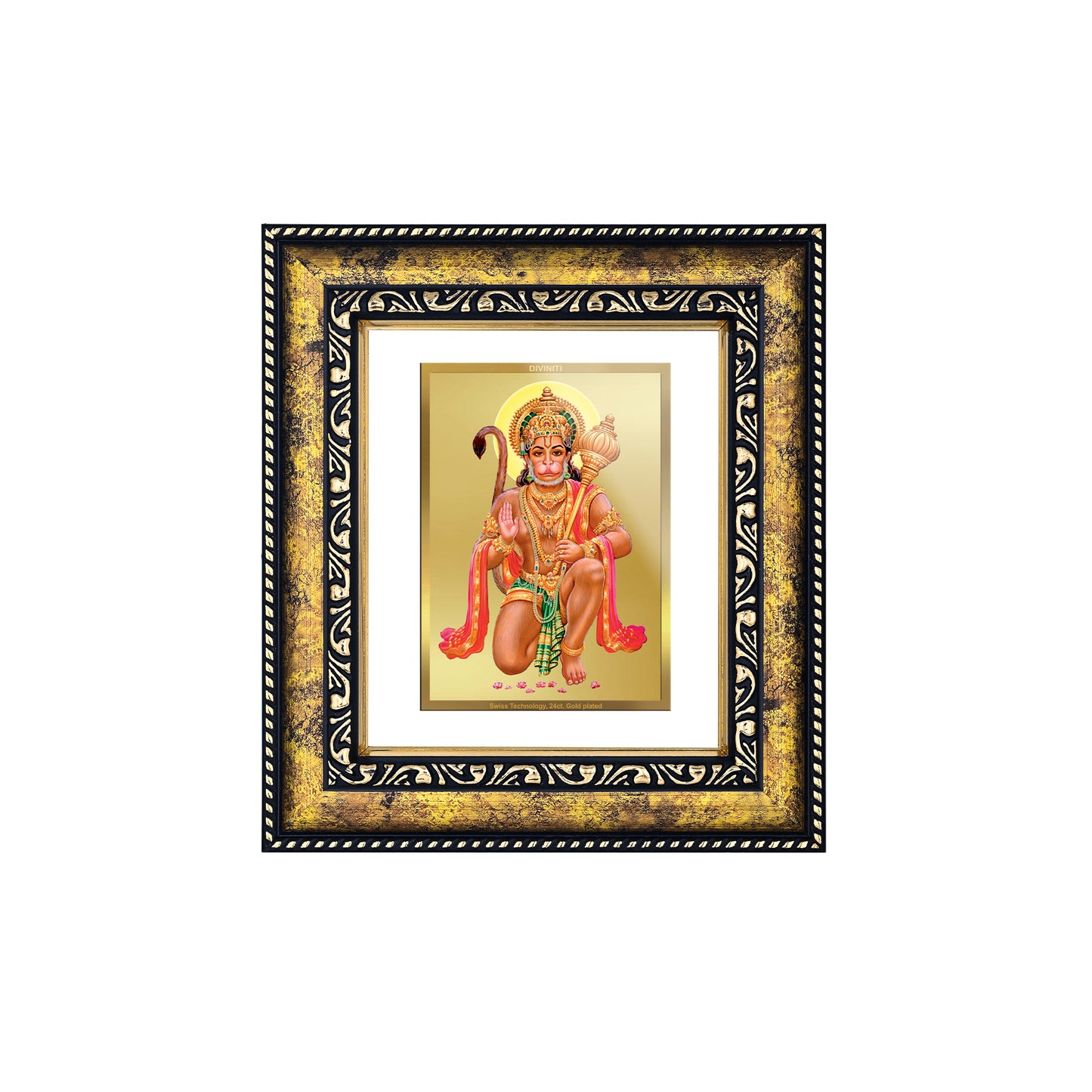 DIVINITI 24K Gold Plated Foil Lord Hanuman Photo Frame for Wall Hanging, Workshop, Table Top, Home Decor, Gift|DG113 Size 2 (22.6x18.4 CM)