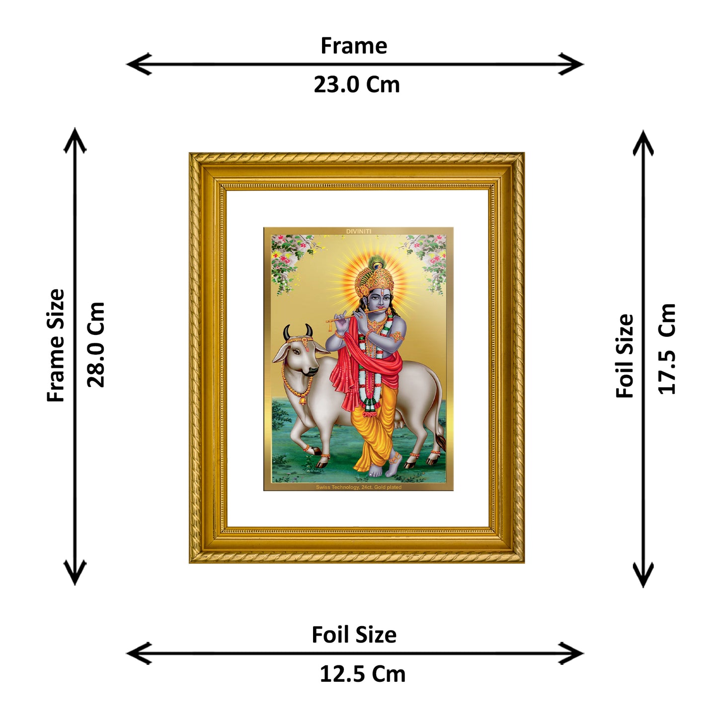 Diviniti 24K Gold Plated Krishna Wooden Photo Frame for Home & Office Decor, Wall Hanging, Tabletop, Puja Room, Gift DG056S2.5 (29.5x24.5 CM)