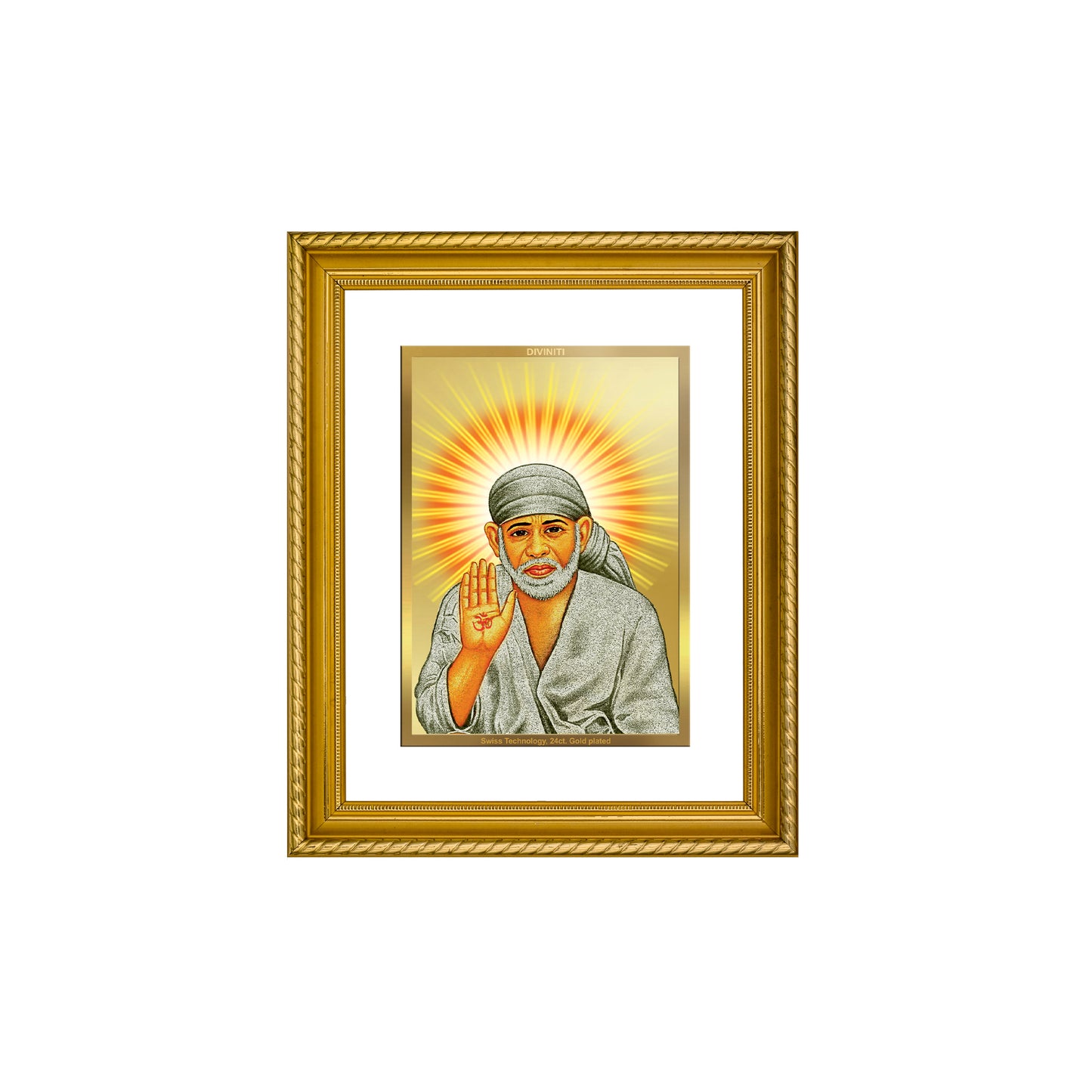 DIVINITI 24K Gold Plated Sai Baba Wall Photo Frame for Home Decor, Wall Hanging, Table Top, Puja Room & Gift DG056S3 (27.6X35.4 CM)