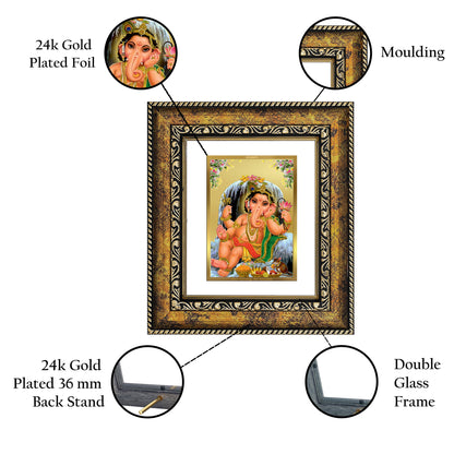 DIVINITI 24K Gold Plated Foil Bal Ganesha Wall Photo Frame, Table Decor for Home & Office Decor Gift Items DG 113 Size 1 (17.7x15.9 CM)