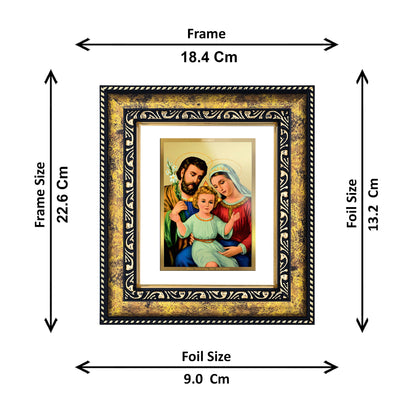 DIVINITI 24K Gold Plated Foil Holy Family Photo Frame for Home Decor, Puja Room, Table Top, Wall Hanging, Workshop, Gift|DG113 Size 2 (22.6x18.4 CM)