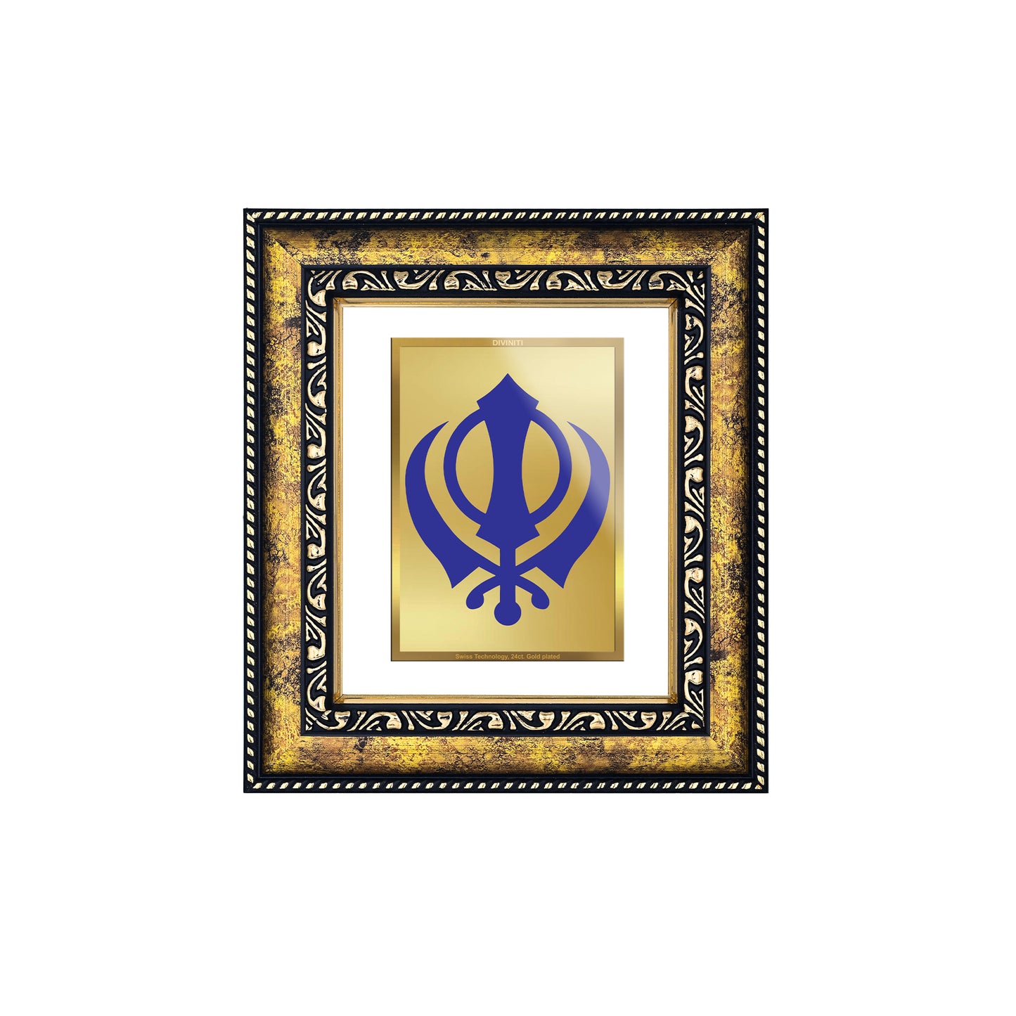 DIVINITI 24K Gold Plated Foil Khanda Sahib Photo Frame for Home Wall Decor, Workshop, Table Top, Premium Gift|DG113 Size 2 (22.6x18.4 CM)