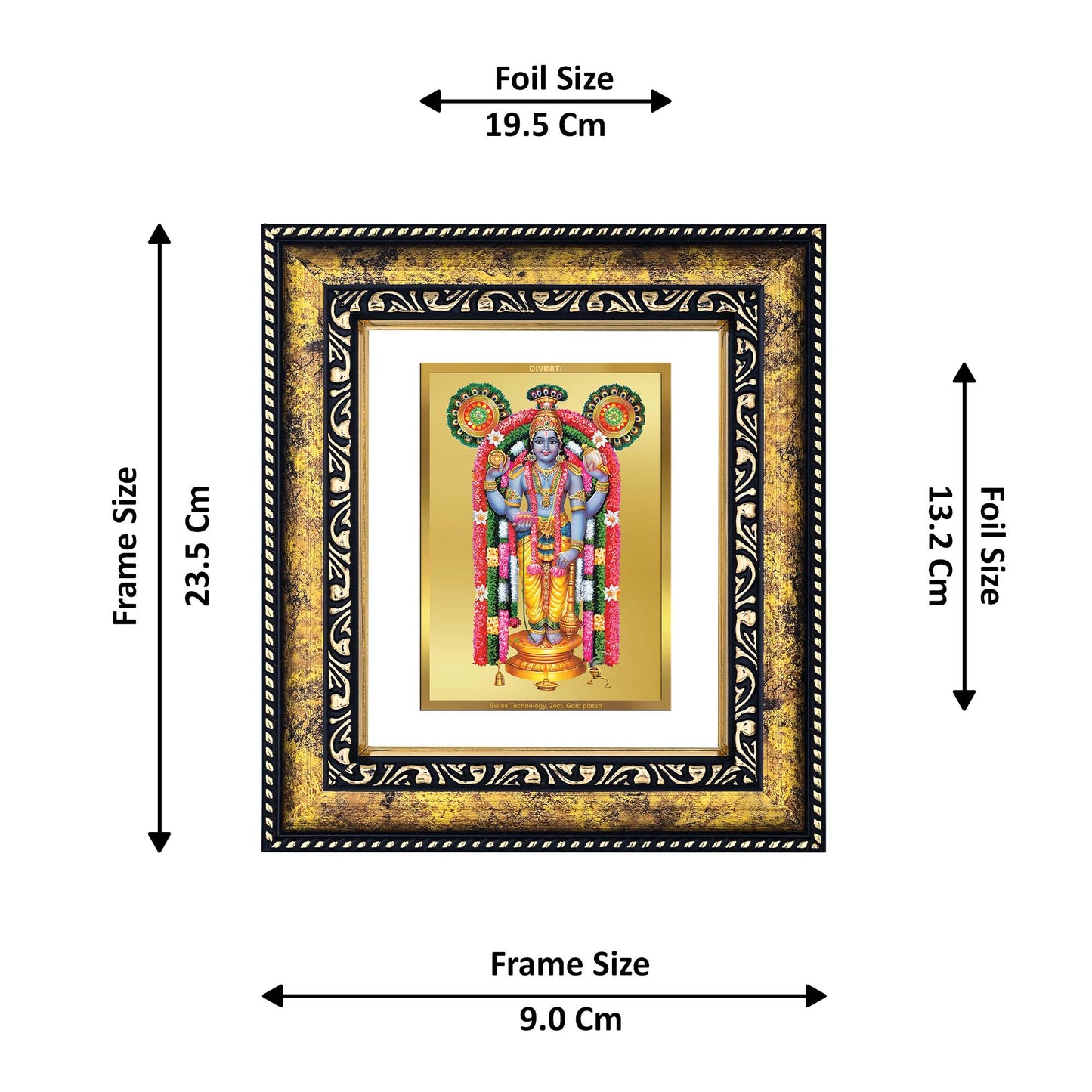 DIVINITI 24K Gold Plated Guruvayurappan Wooden Traditional Photo Frame Idol for Home Decor, Table Top, Wall Hanging, Workshop, Premium Gift | DG113 Size 2 (22.6x18.4 CM)