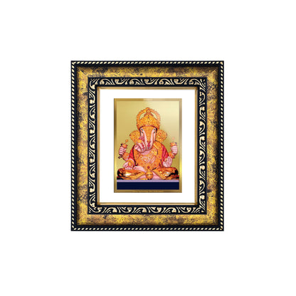 DIVINITI 24K Gold Plated Foil Dagdu Ganesha Photo Frame for Wall Hanging, Home Decor, Workshop, Table Top, Luxury Gift|DG113 Size 2 (22.6x18.4 CM)