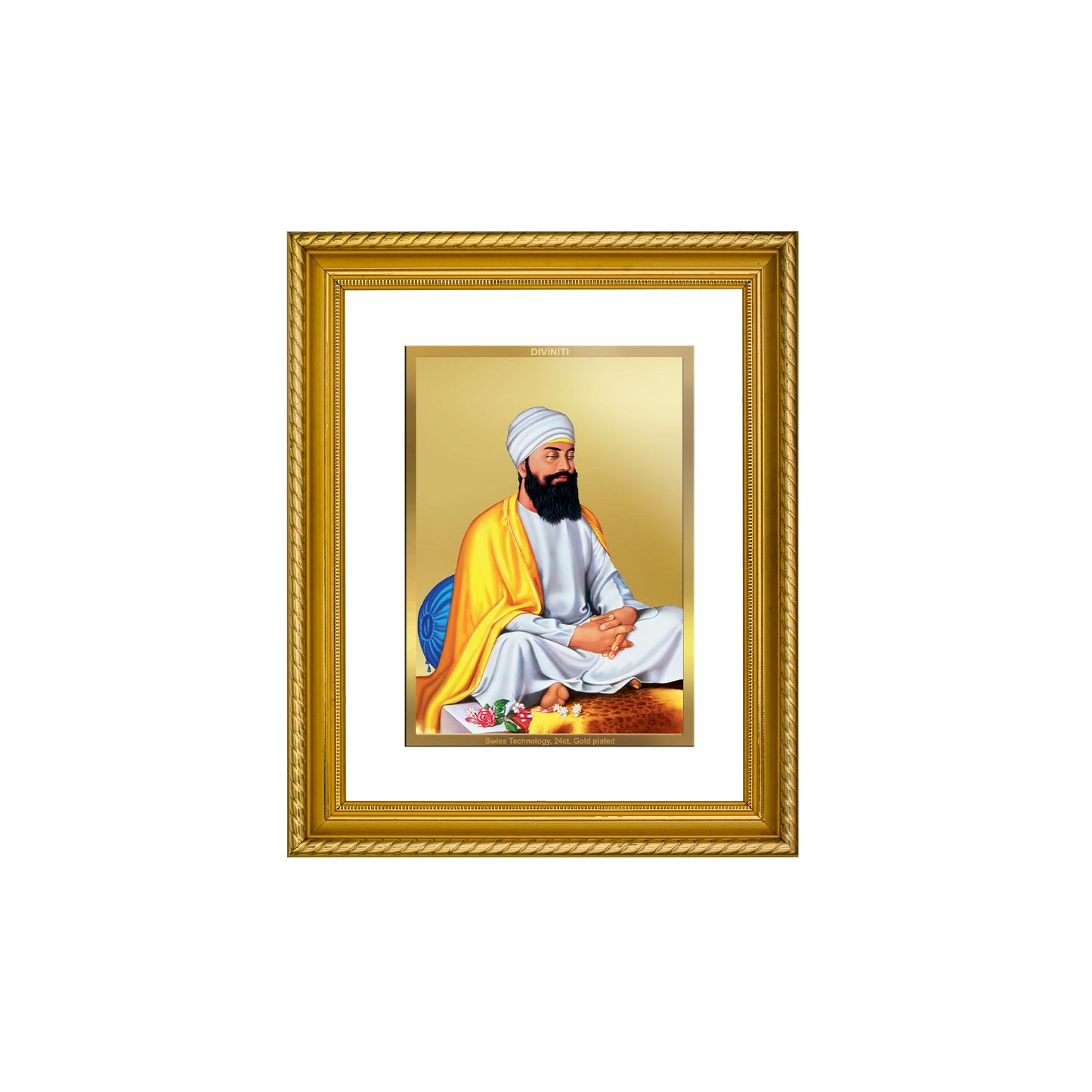 Diviniti 24K Gold Plated Guru Tegh Bahadur Wooden Photo Frame for Home & Office Decor, Wall Hanging, Tabletop, Puja Room, Gift DG056S2.5 (29.5x24.5 CM)