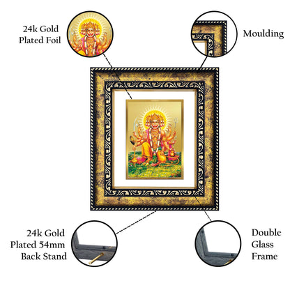 DIVINITI 24K Gold Plated Panchmukhi Hanuman Photo Frame Idol for Home Decor, Puja Room, Table Top, Wall Hanging, Workshop, Luxurious Gift|DG113 Size 2 (22.6x18.4 CM)