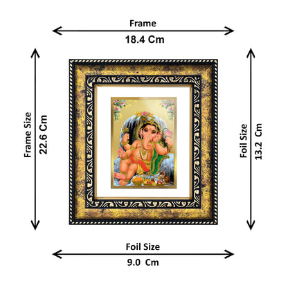 DIVINITI 24K Gold Plated Foil Bal Ganesha Photo Frame for Home Decor, Table Top, Wall Hanging, Workshop, Premium Gift|DG113 Size 2 (22.6x18.4 CM)